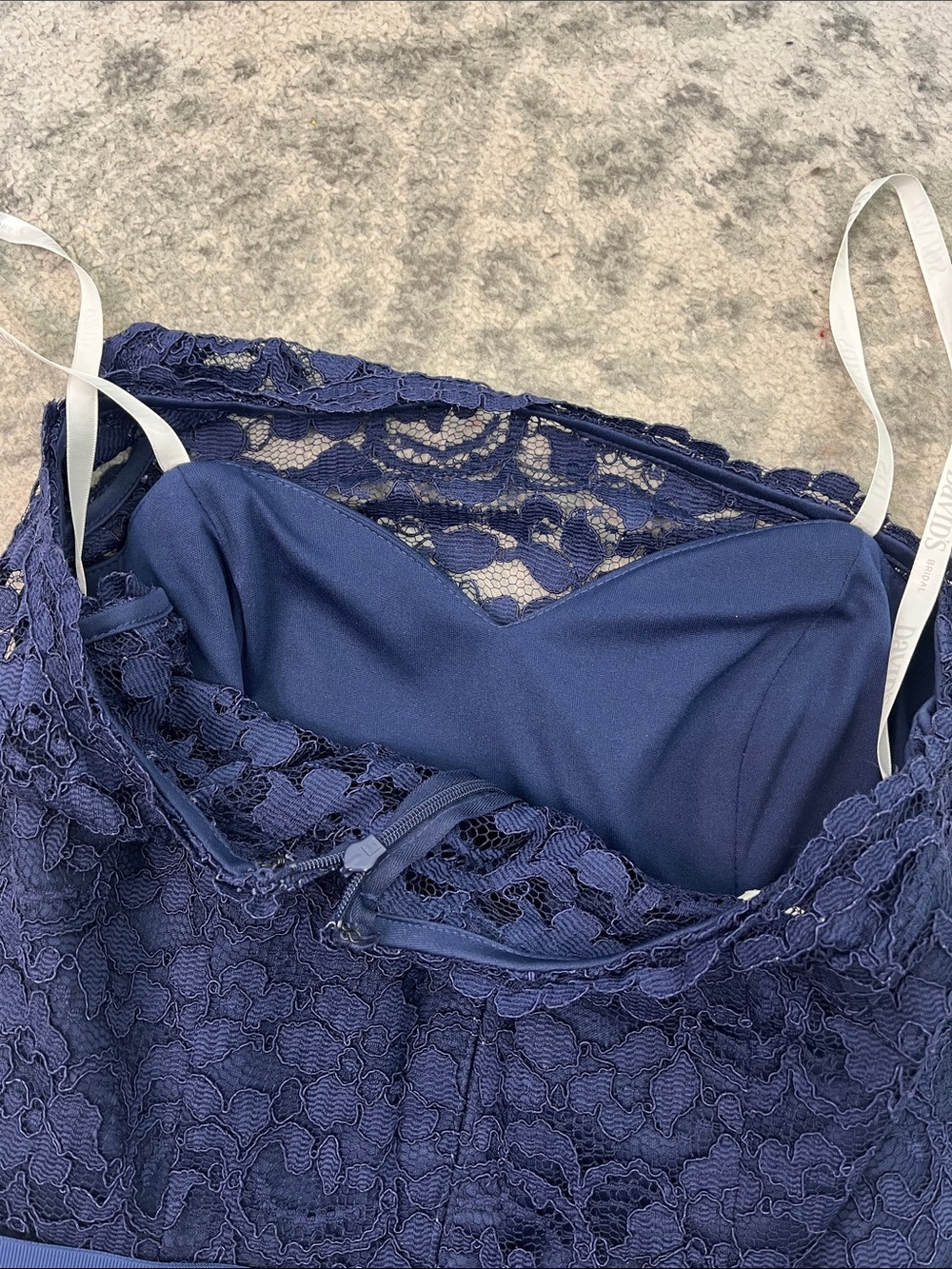 DAVID’S BRIDAL ONE SHOULDER MARINE NAVY LACE SHORT BRIDESMAID DRESS LINED SZ 8 - Picture 11 of 14